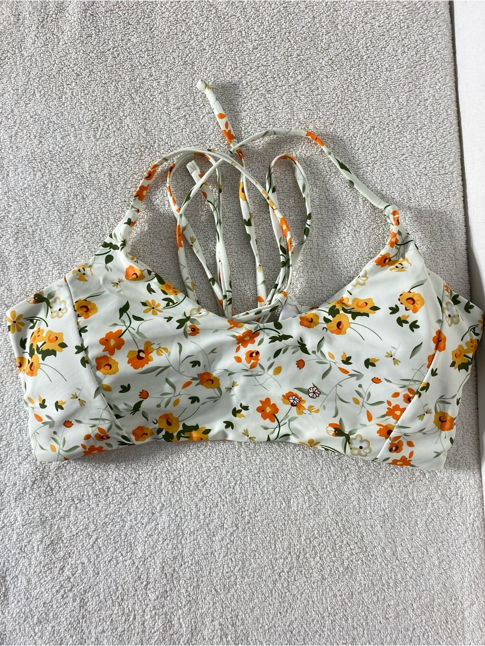 5/$25 White Orange Yellow Floral Strappy Bikini Top 1XL